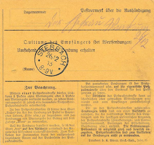Paketkarte vom 24.12. - Rückseite